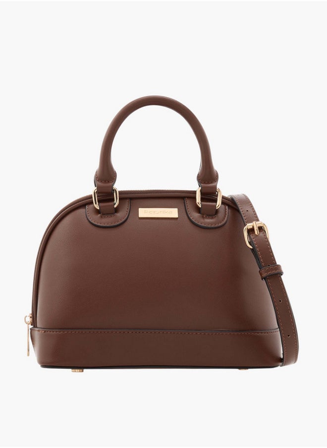 Women's Solid Tote Bag with Detachable Strap and Zip Closure