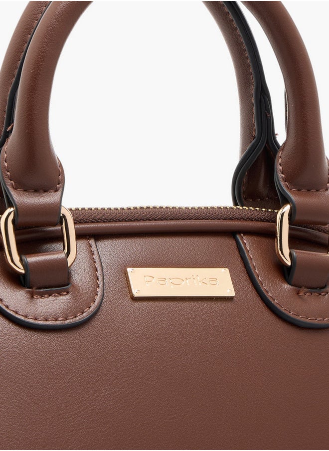 Women's Solid Tote Bag with Detachable Strap and Zip Closure