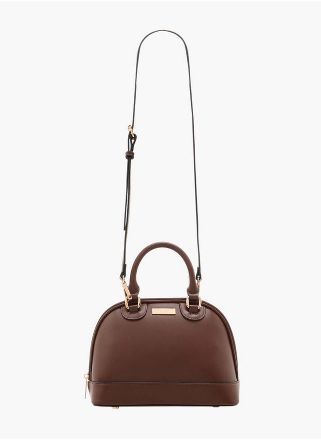 Women's Solid Tote Bag with Detachable Strap and Zip Closure