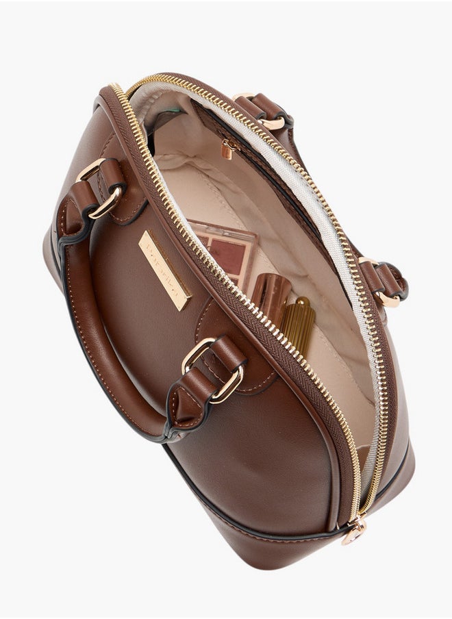 Women's Solid Tote Bag with Detachable Strap and Zip Closure