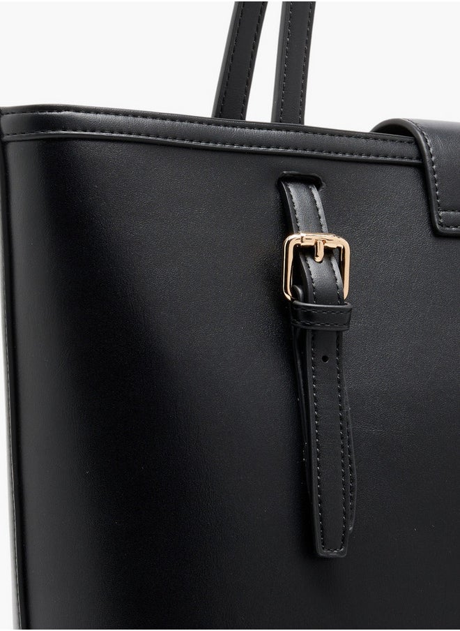 Women's Solid Tote Bag with Double Handle and Zip Closure