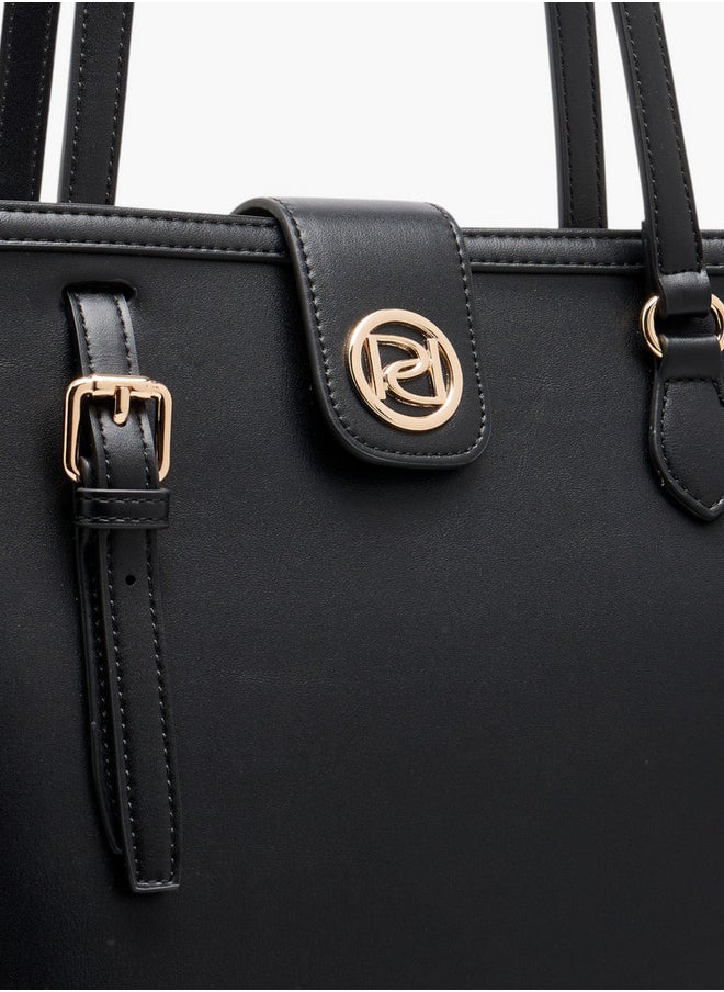 Women's Solid Tote Bag with Double Handle and Zip Closure