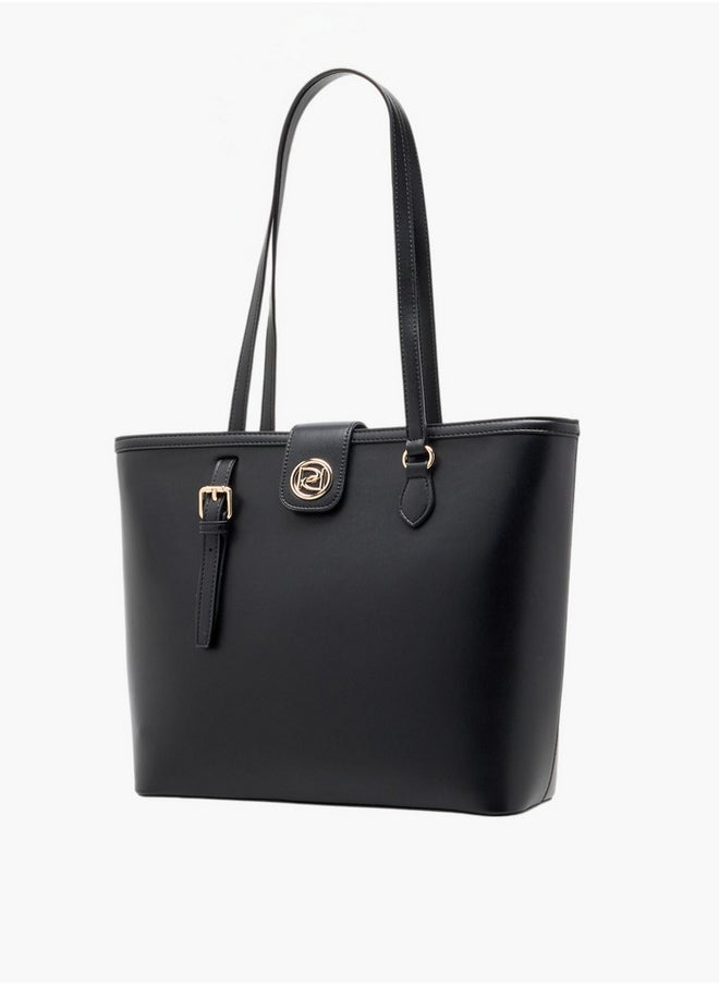 Women's Solid Tote Bag with Double Handle and Zip Closure
