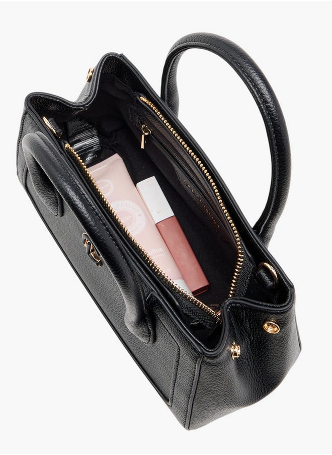 Women's Monogram Print Tote Bag with Detachable Strap and Zip Closure