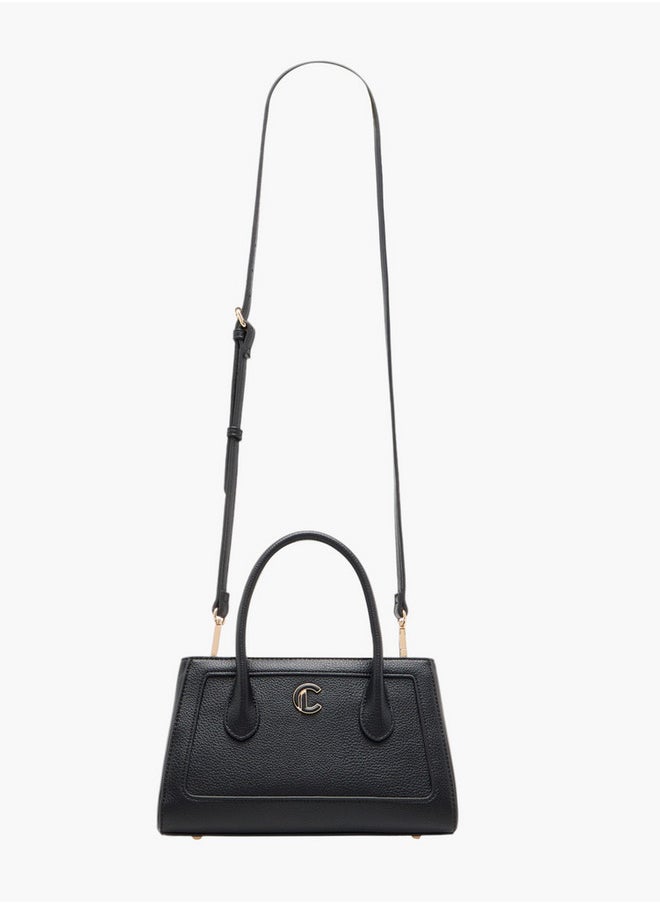 Women's Monogram Print Tote Bag with Detachable Strap and Zip Closure