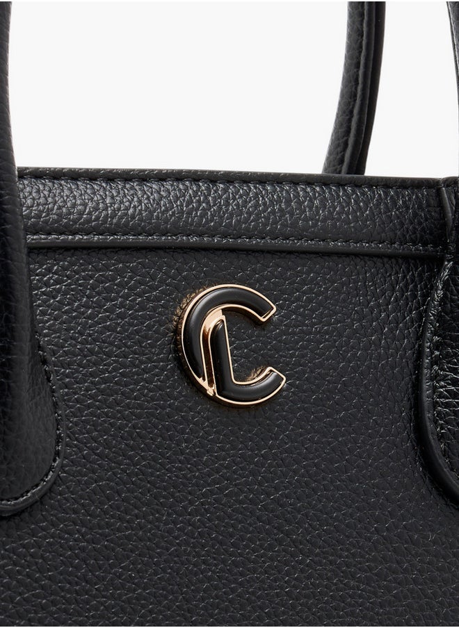 Women's Monogram Print Tote Bag with Detachable Strap and Zip Closure