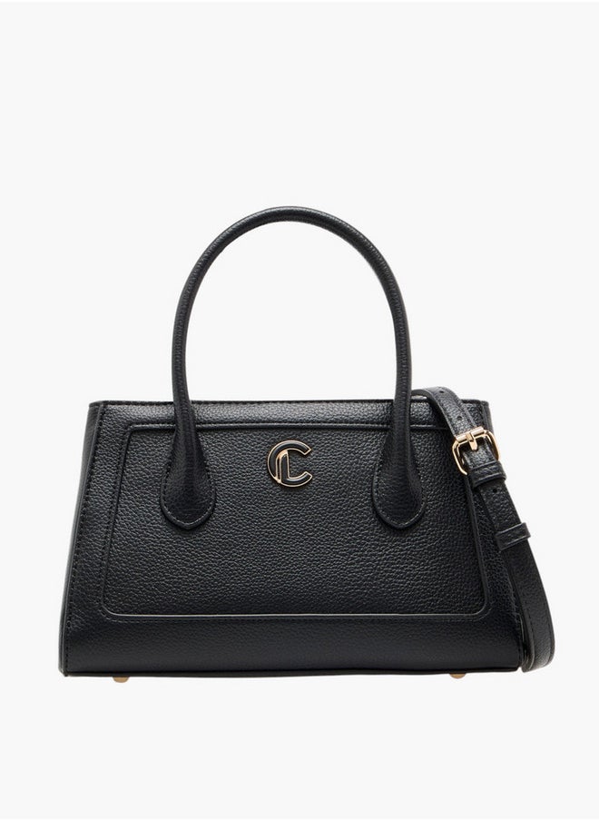 Women's Monogram Print Tote Bag with Detachable Strap and Zip Closure