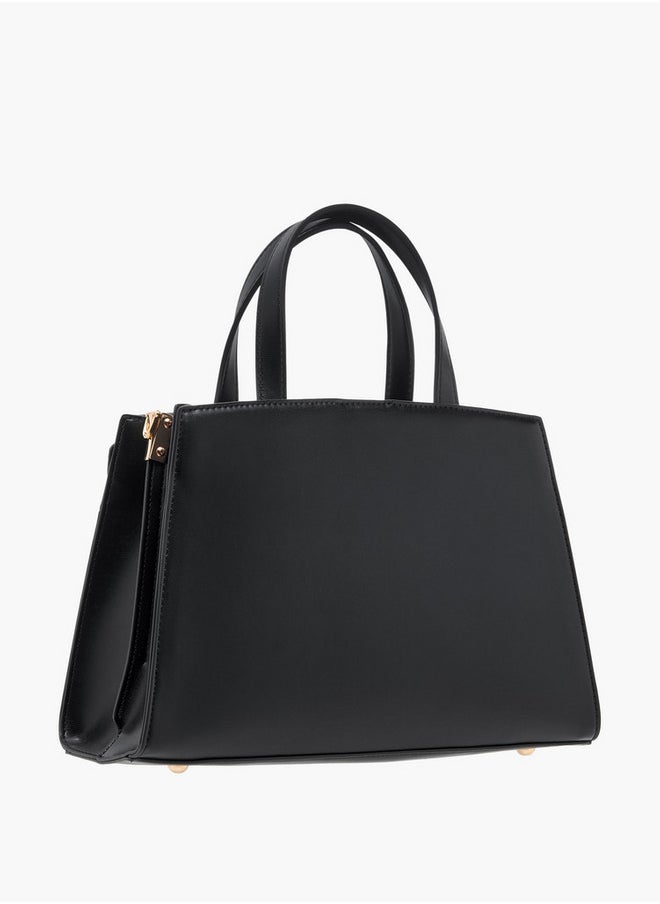 Solid Tote Bag with Zip Closure and Detachable Strap