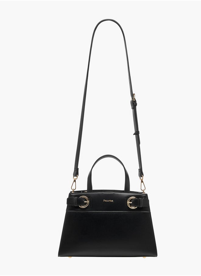Solid Tote Bag with Zip Closure and Detachable Strap
