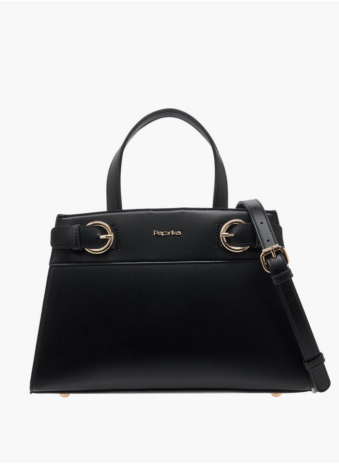 Solid Tote Bag with Zip Closure and Detachable Strap