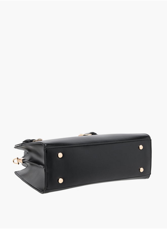 Solid Tote Bag with Zip Closure and Detachable Strap