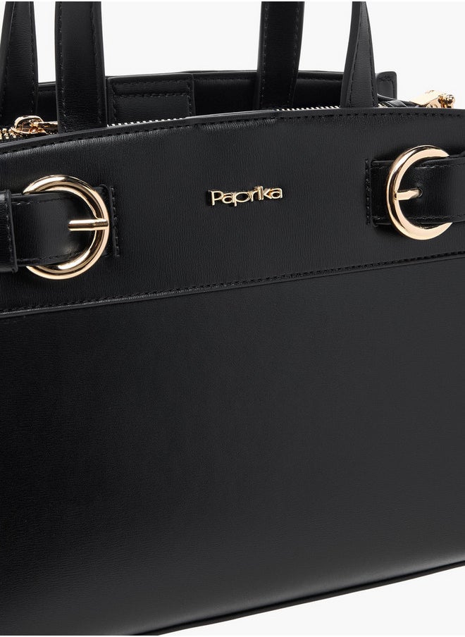 Solid Tote Bag with Zip Closure and Detachable Strap
