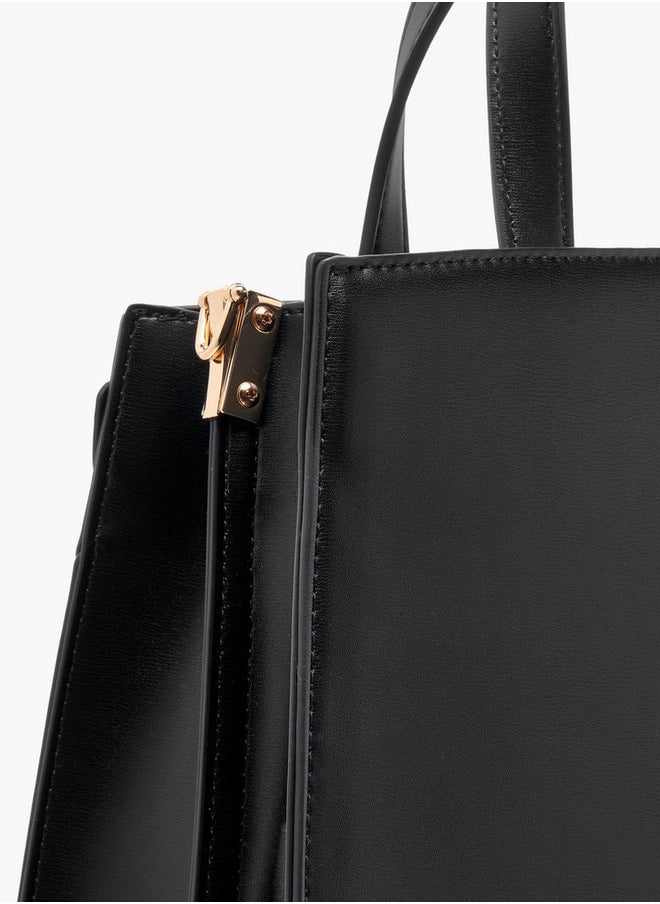 Solid Tote Bag with Zip Closure and Detachable Strap
