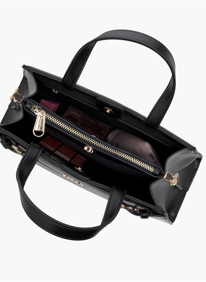 Solid Tote Bag with Zip Closure and Detachable Strap