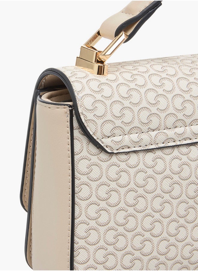 Monogram Print Crossbody Bag with Detachable Chain Strap and Flap Closure