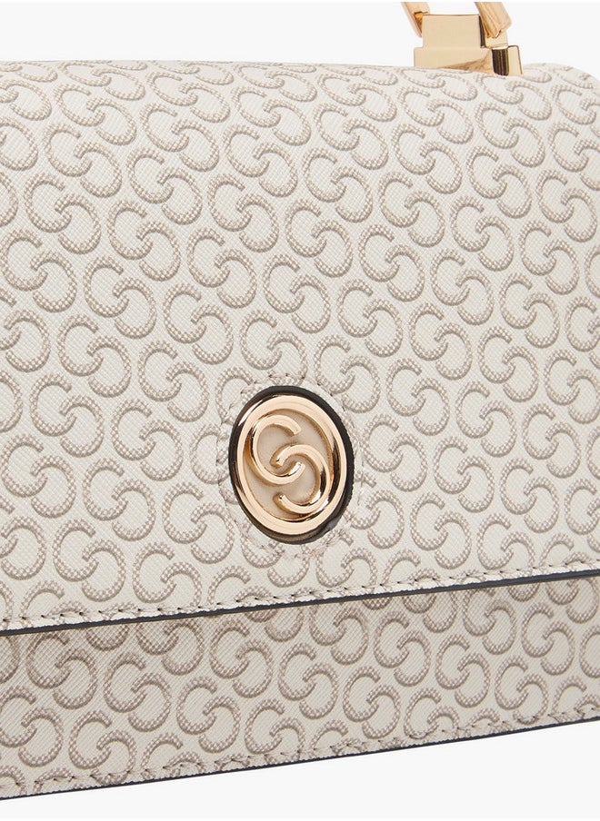 Monogram Print Crossbody Bag with Detachable Chain Strap and Flap Closure