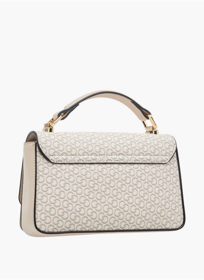 Monogram Print Crossbody Bag with Detachable Chain Strap and Flap Closure