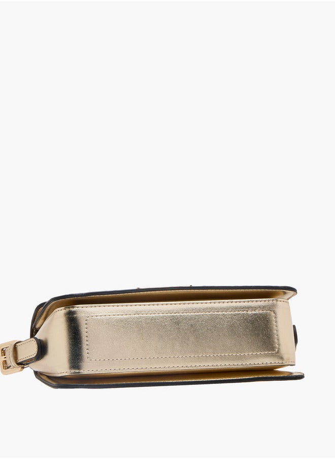 Women's Monogram Embossed Shoulder Bag with Flap Closure