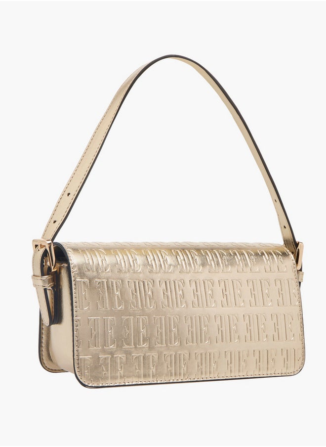 Women's Monogram Embossed Shoulder Bag with Flap Closure
