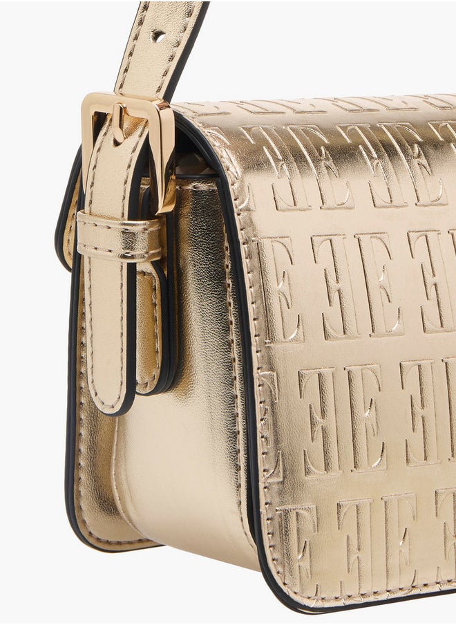 Women's Monogram Embossed Shoulder Bag with Flap Closure