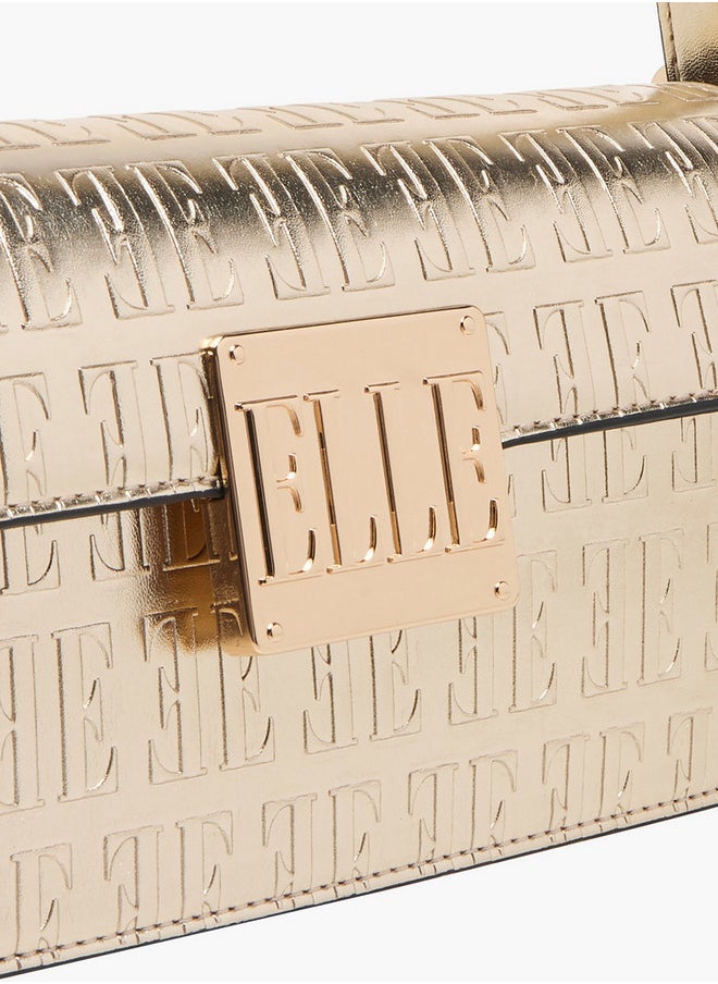 Women's Monogram Embossed Shoulder Bag with Flap Closure