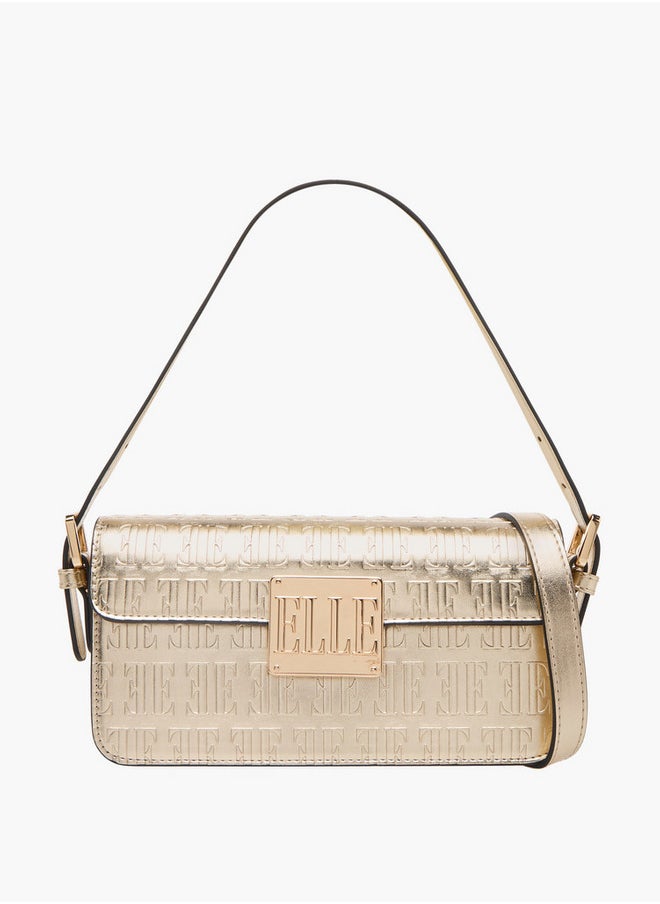 Women's Monogram Embossed Shoulder Bag with Flap Closure