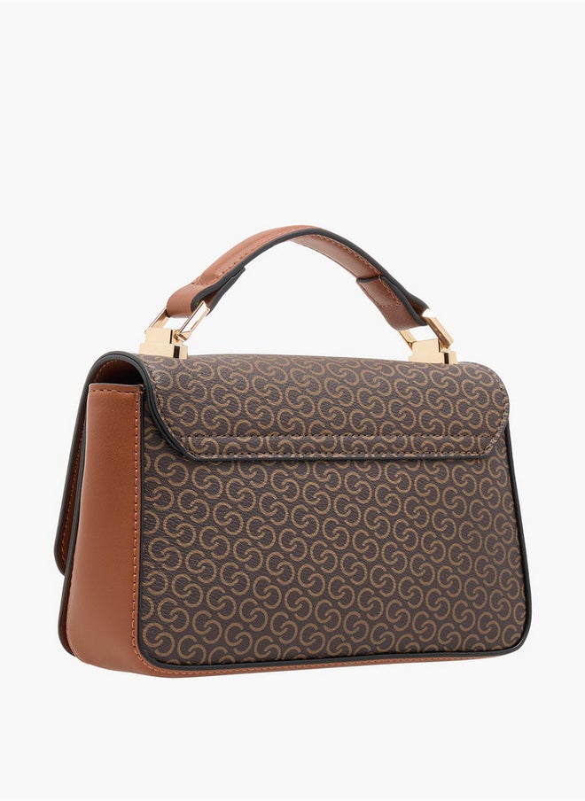 Women's Monogram Print Crossbody Bag with Chain Strap and Flap Closure