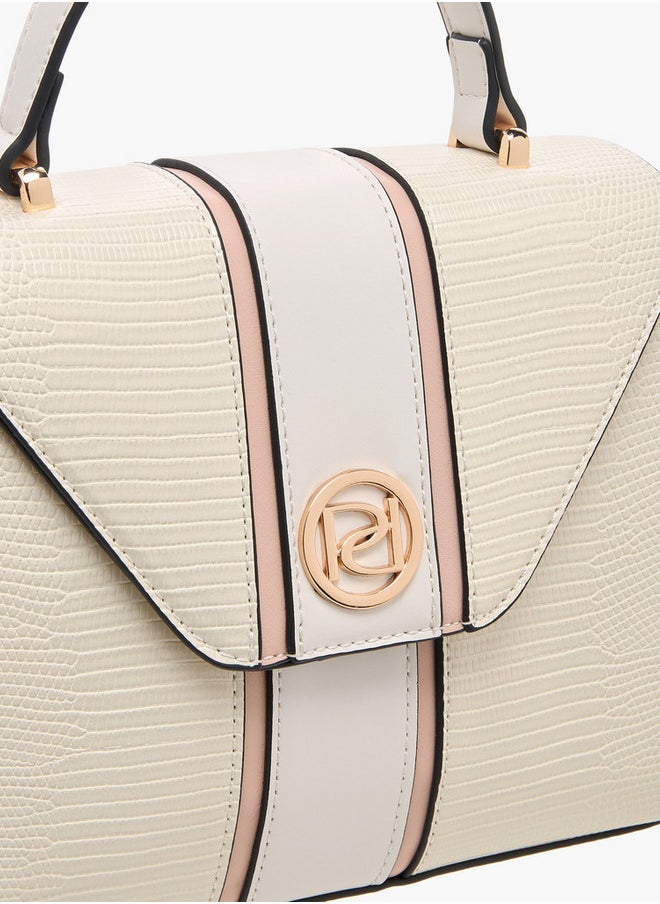 Textured Satchel Bag with Top Handle and Detachable Strap