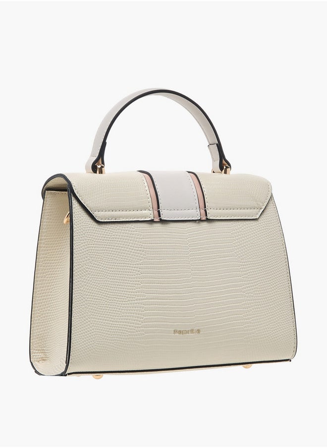 Textured Satchel Bag with Top Handle and Detachable Strap