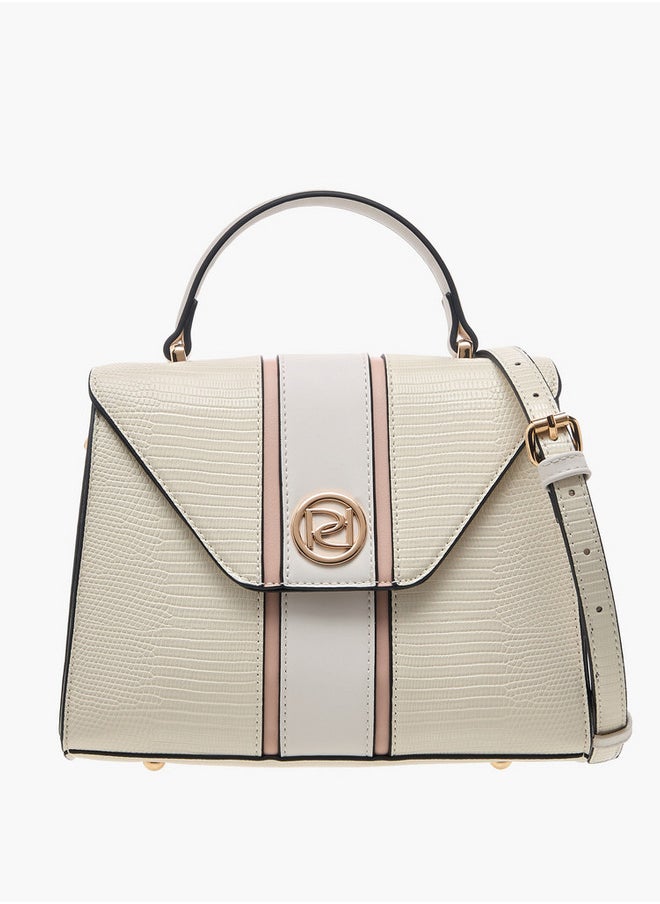 Textured Satchel Bag with Top Handle and Detachable Strap