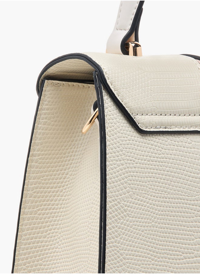 Textured Satchel Bag with Top Handle and Detachable Strap