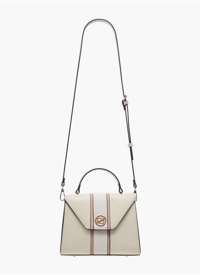 Textured Satchel Bag with Top Handle and Detachable Strap