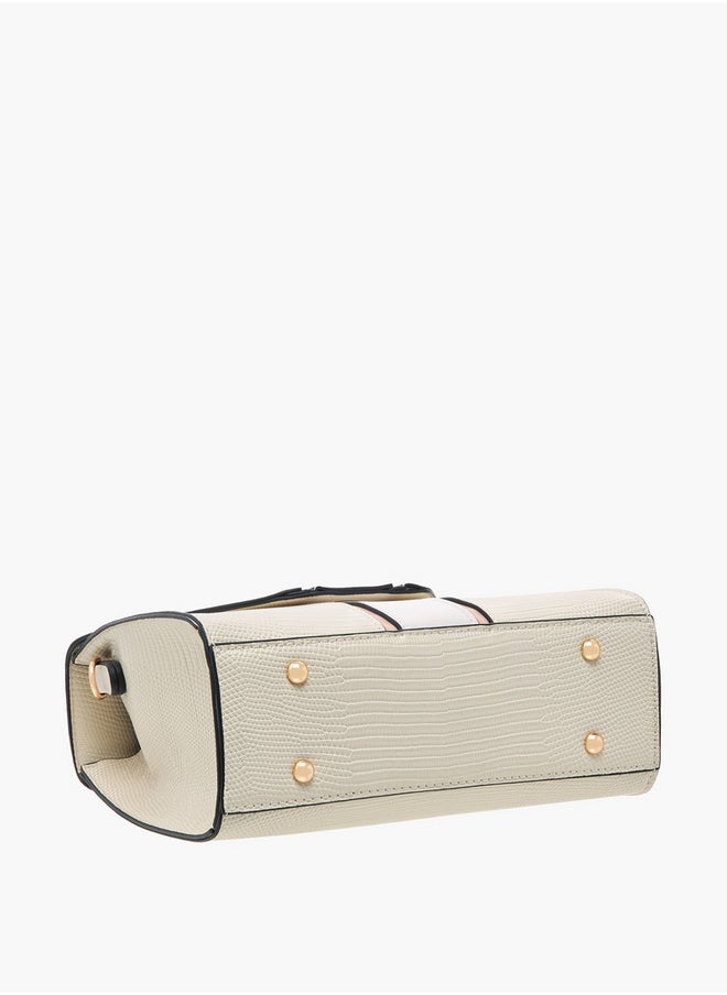 Textured Satchel Bag with Top Handle and Detachable Strap