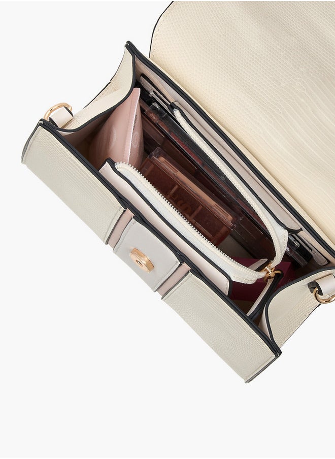Textured Satchel Bag with Top Handle and Detachable Strap