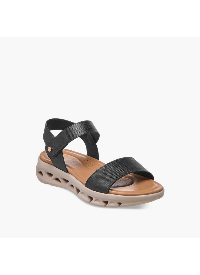 Women's Textured Strap Sandals with Hook and Loop Closure