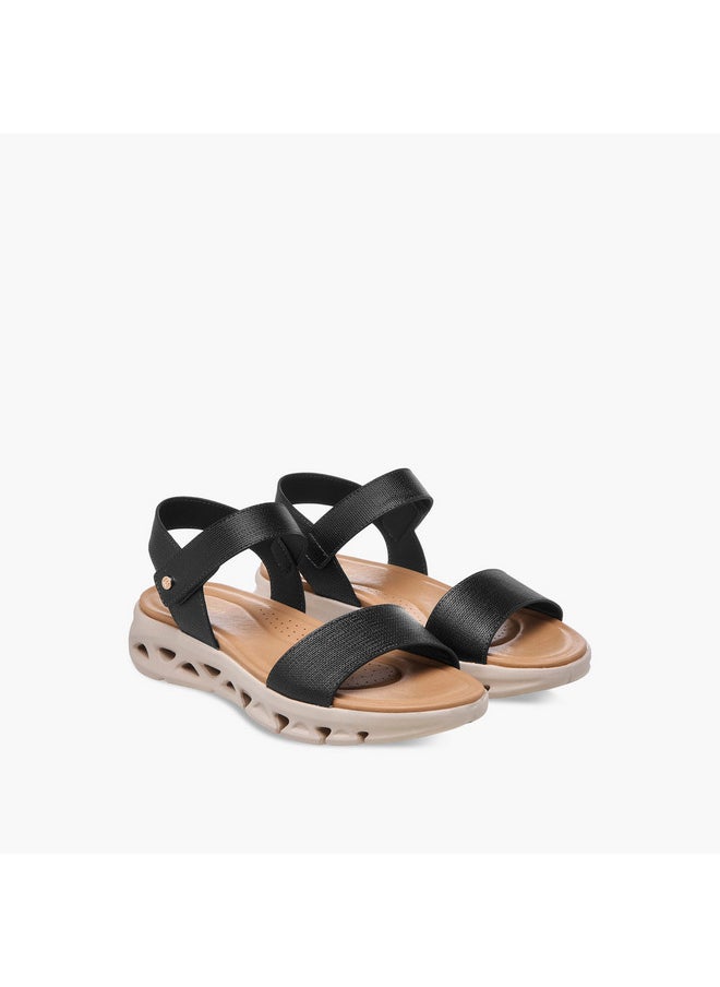 Women's Textured Strap Sandals with Hook and Loop Closure