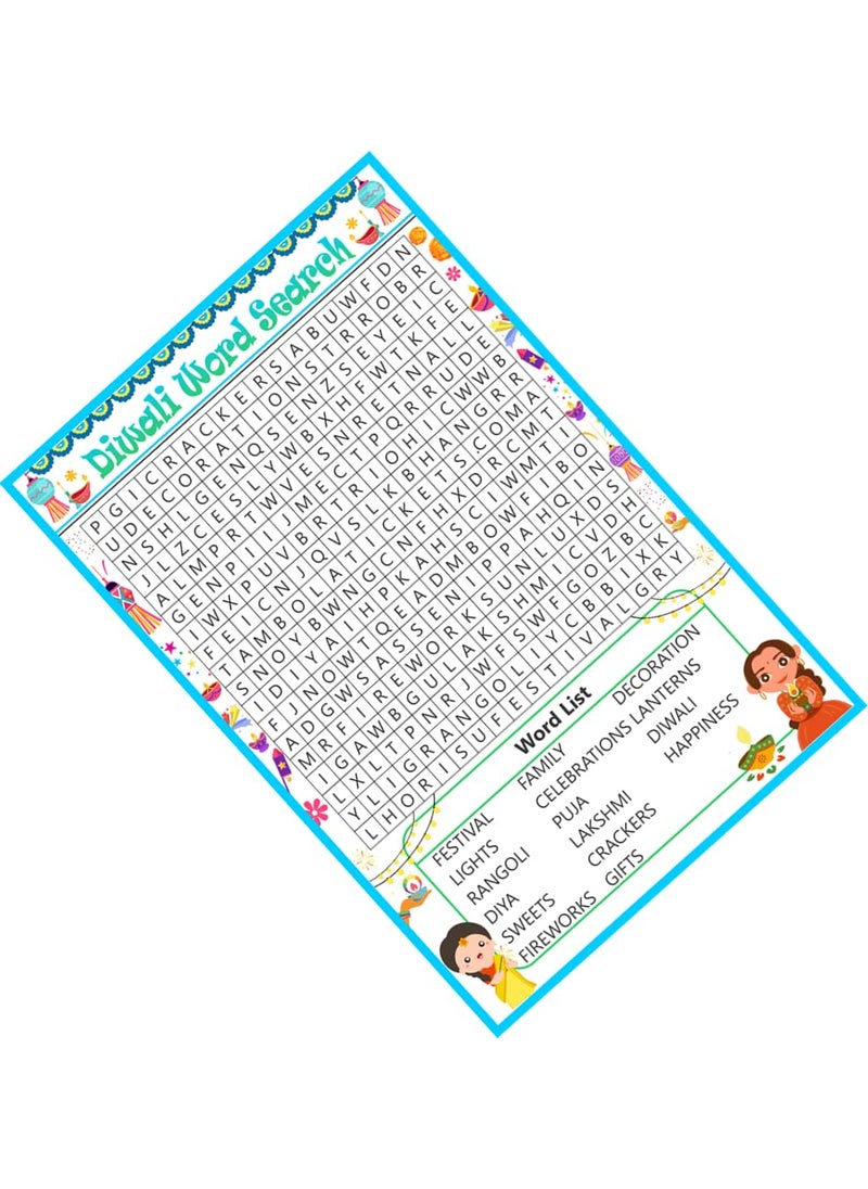 Festival of Lights Theme Diwali Word Search Game 150 Cards with Solution Sheet Kitty Party Time Based Puzzle Activity Game