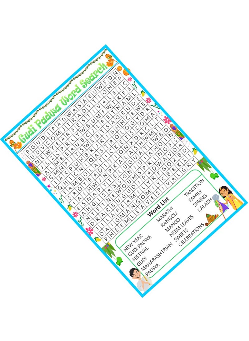 New Beginnings Theme Gudi Padwa Word Search Game 60 Cards with Solution Sheet Kitty Party Time Based Puzzle Activity Game