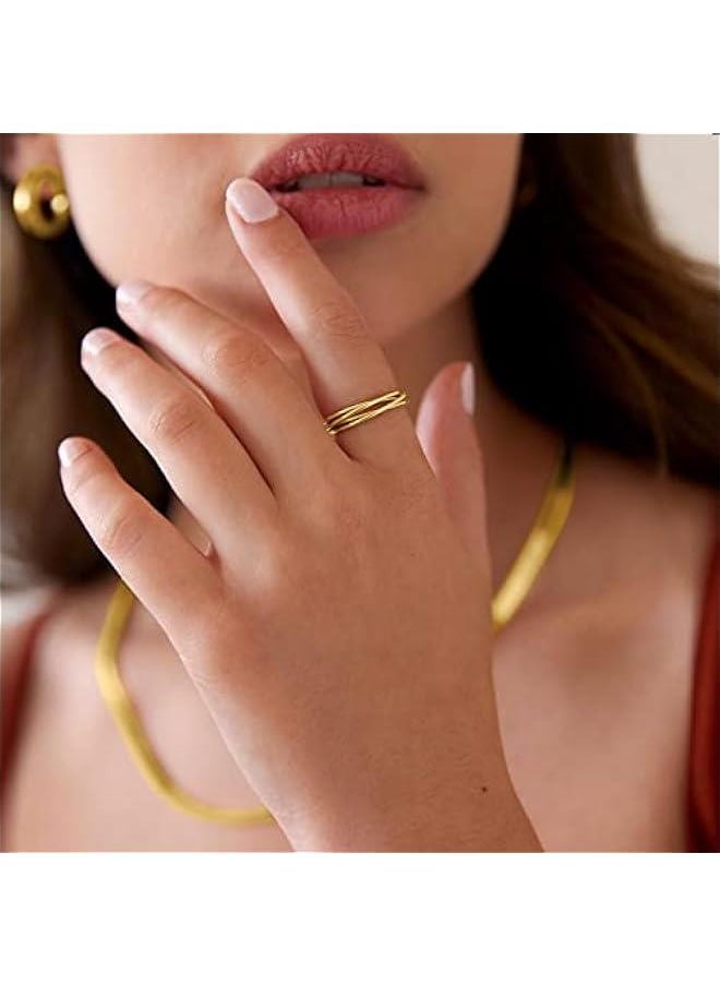 14K Plated Interlocked Rolling Anxiety Fidget Ring for Women and Men - Stacking Gold Ring