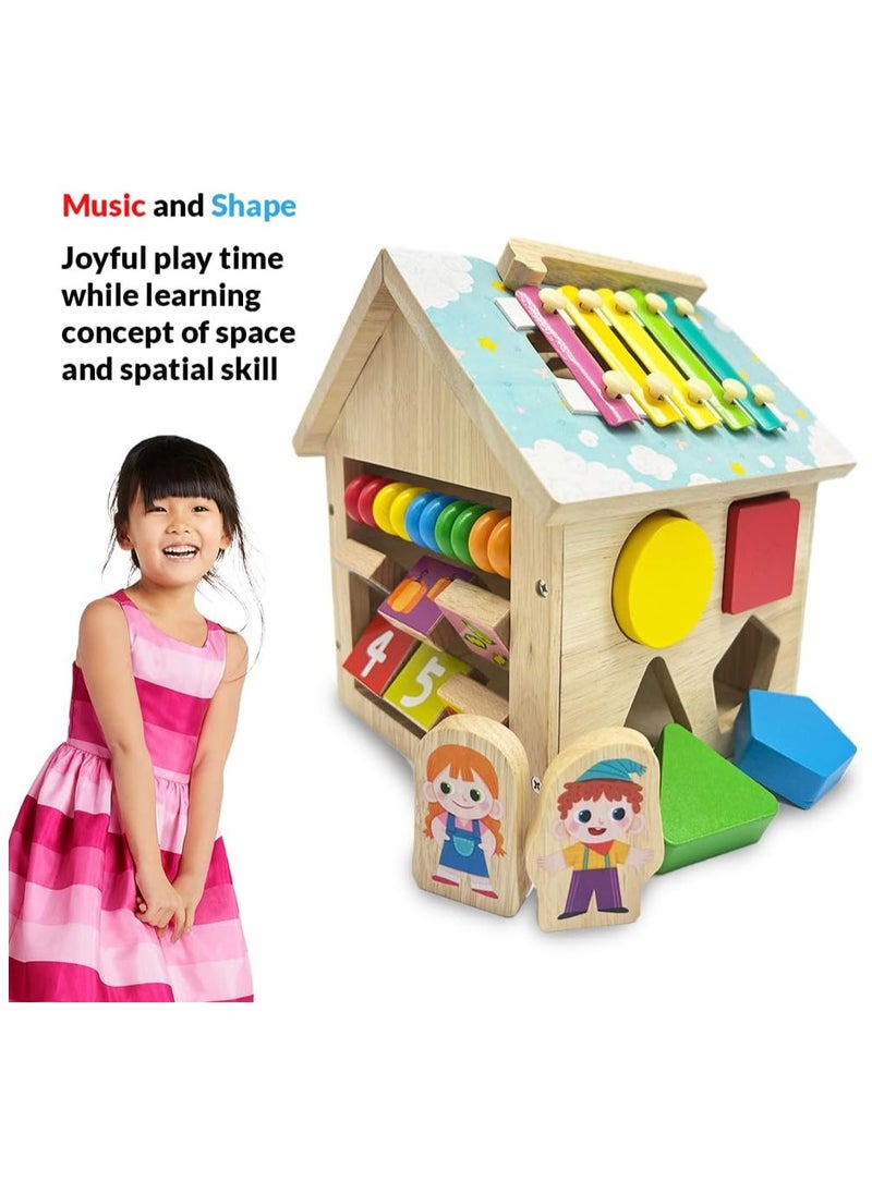 8-in-1 Wooden Montessori Busy House Toy – Educational STEM Activity for Kids – Shape Sorting, Puzzle, Color Recognition – Learning Gift for Boys & Girls