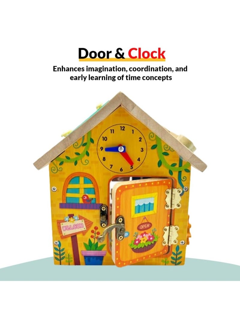 8-in-1 Wooden Montessori Busy House Toy – Educational STEM Activity for Kids – Shape Sorting, Puzzle, Color Recognition – Learning Gift for Boys & Girls