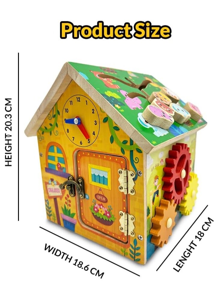 8-in-1 Wooden Montessori Busy House Toy – Educational STEM Activity for Kids – Shape Sorting, Puzzle, Color Recognition – Learning Gift for Boys & Girls