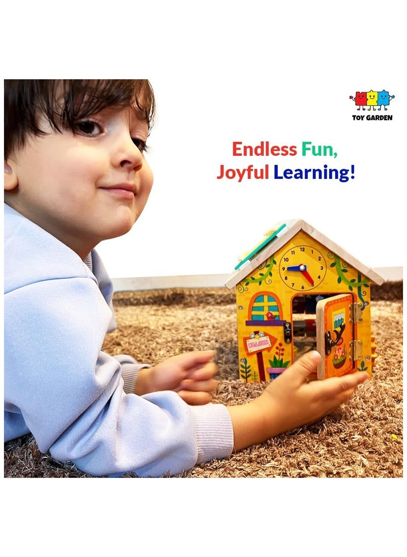8-in-1 Wooden Montessori Busy House Toy – Educational STEM Activity for Kids – Shape Sorting, Puzzle, Color Recognition – Learning Gift for Boys & Girls