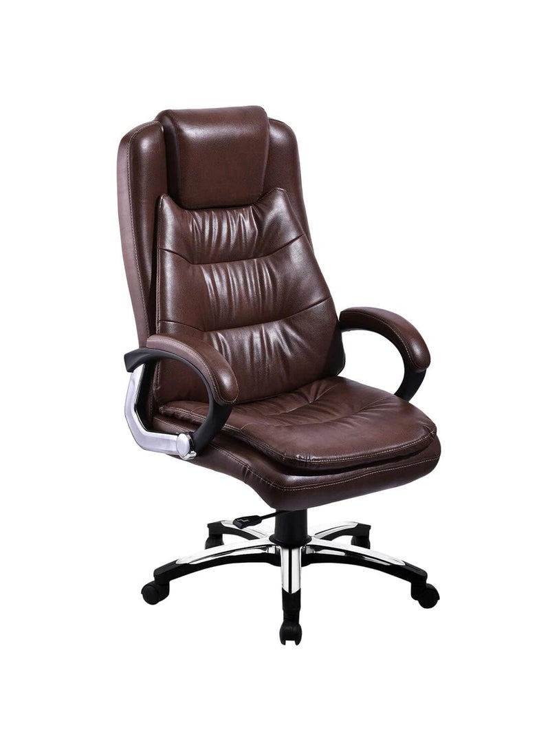 Mezonite High Back Revolving Leatherette Office Chair Work at Home Recliner Chair Study Chair Ergonomic Chair Gaming Chair Diwali Gifts Padded Arms Heavy Duty Metal Base Brown