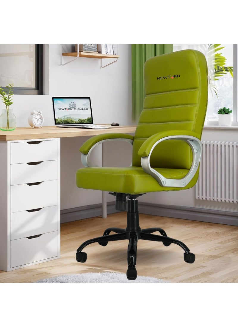 NEWTURN Rolex HIGH Back Pre Assembled with Heavy Duty Metal Stand Premium Leather Ergonomic Boss Revolving Chair with1 Years Warranty Parrot_Green_Rexine