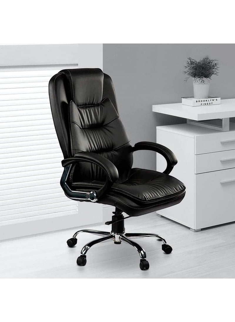 Mezonite High Back Revolving Leatherette Office Chair Work At Home Study Gaming Chair Padded Arms Heavy Duty Metal Base Black