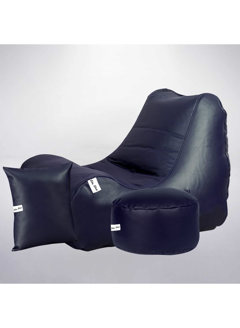 SKYSHOT Filled with Beans Gaming Chair Sofa Bean Bag with Footrest and Cushion Navy Blue XXXL