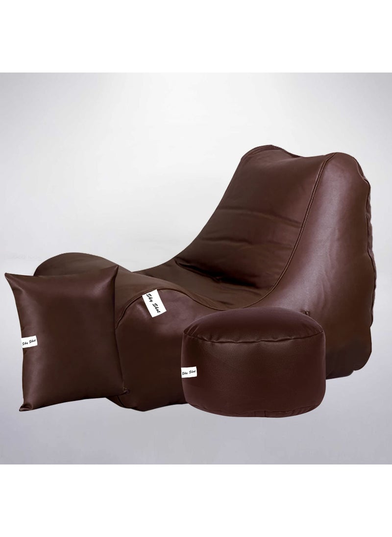Skyshot Filled with Beans Gaming Chair Sofa Bean Bag with Footrest and Cushion Brown XXXL
