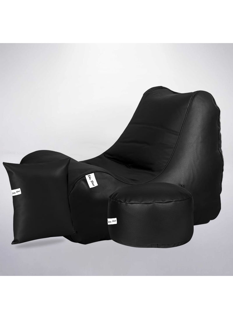 Skyshot Filled with Beans Gaming Chair Sofa Bean Bag with Footrest and Cushion Black XXXL
