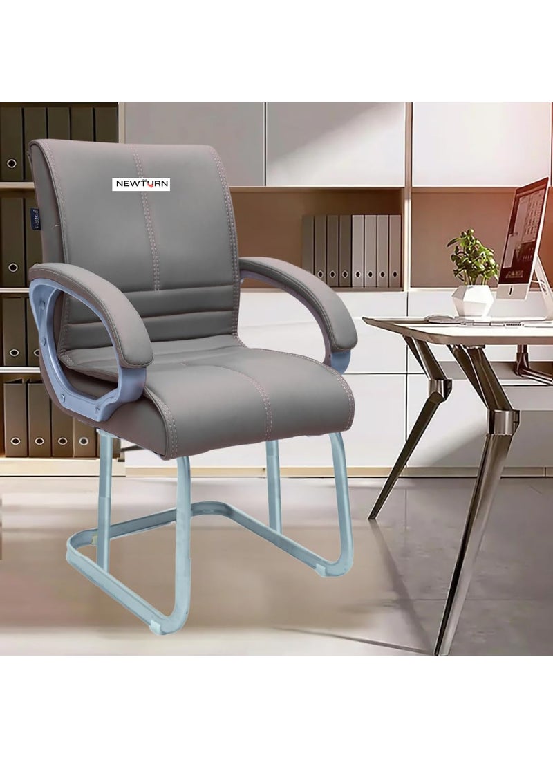 NEWTURN FURNIHUB Thanos Pre Assembled Office Visitor Chair Fixed Stand Chair Computer Chair Study Chair Desk Chair Work from Home Teak Wood Workstation Chair with 2 Years Warranty Grey
